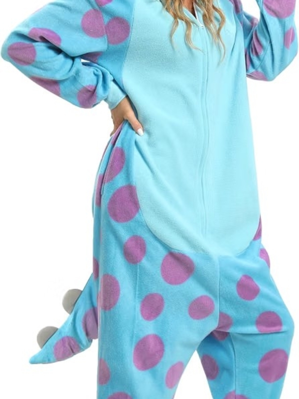 Kids Blue and Purple Polka Dot Fleece Pajama Onesie